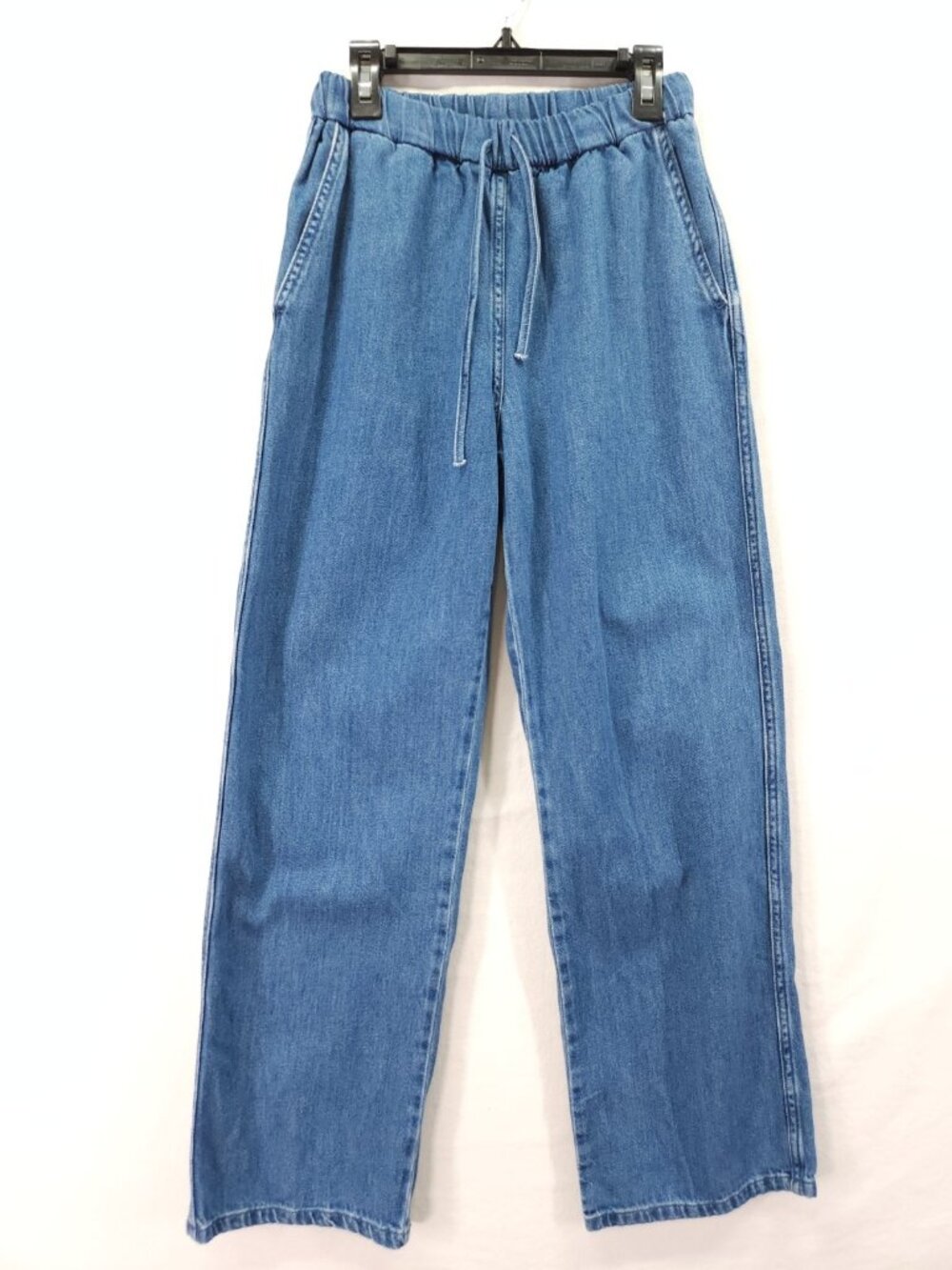 ARKET Womens Size XS Blue Denim Elastic Waist Drawstring Pull On Straight Jeans
